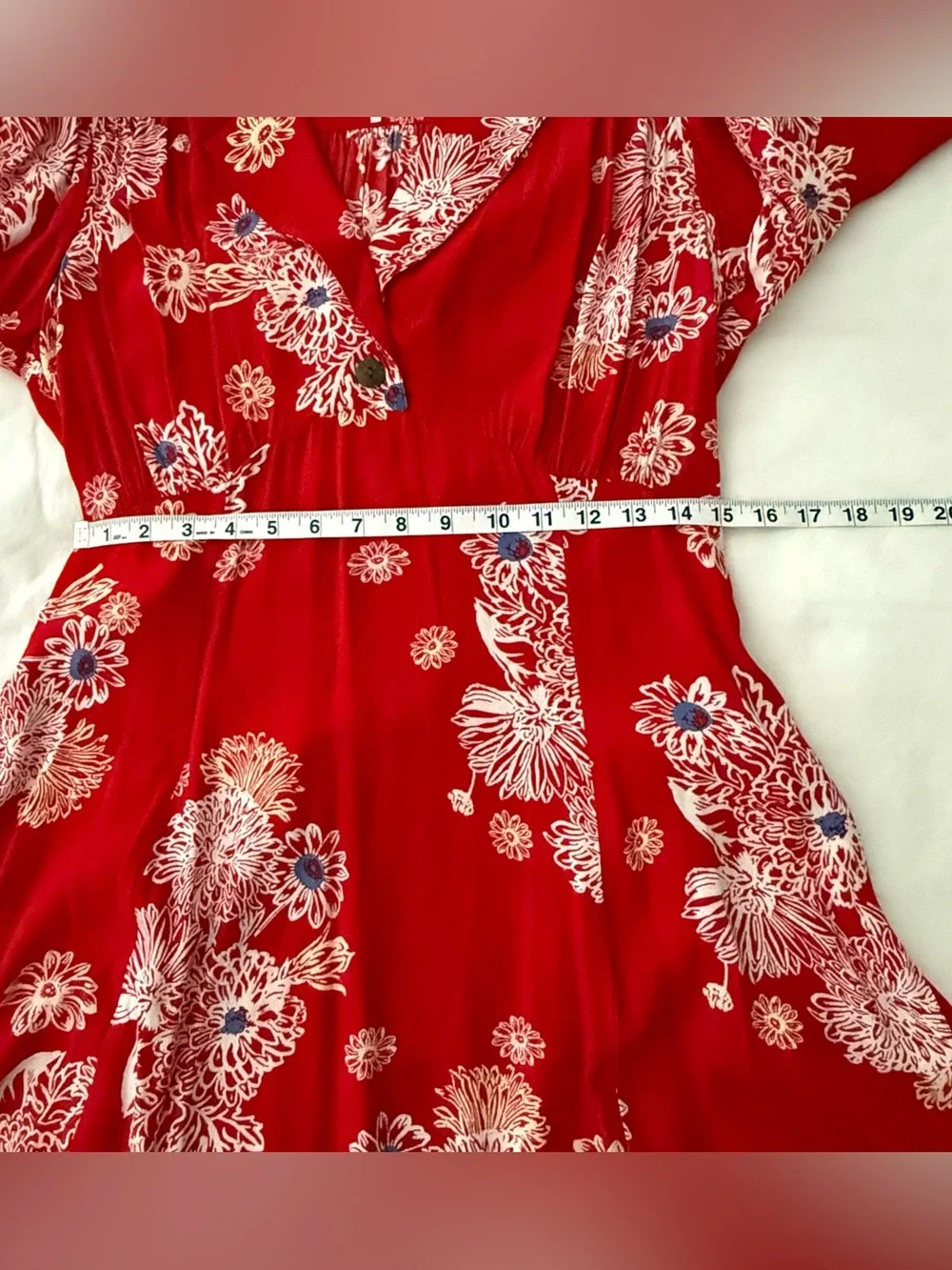 Free People Blue Hawaii Red Floral Surfer Mini Shirt Dress V-Neck Size Small